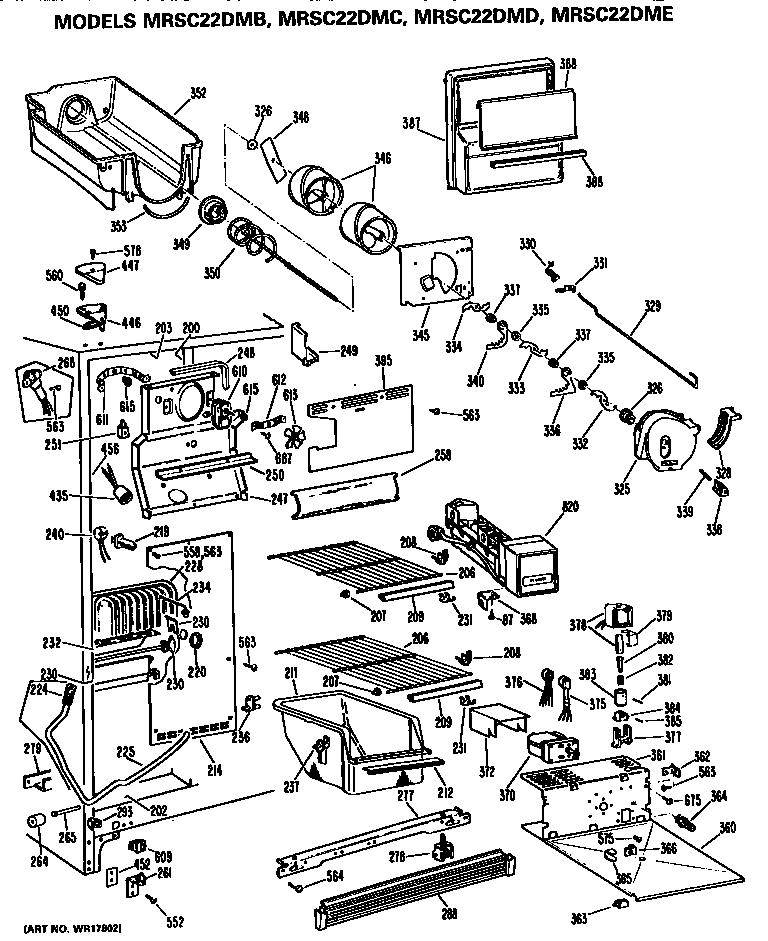 GE MRSC22DMB freezer shelves diagram