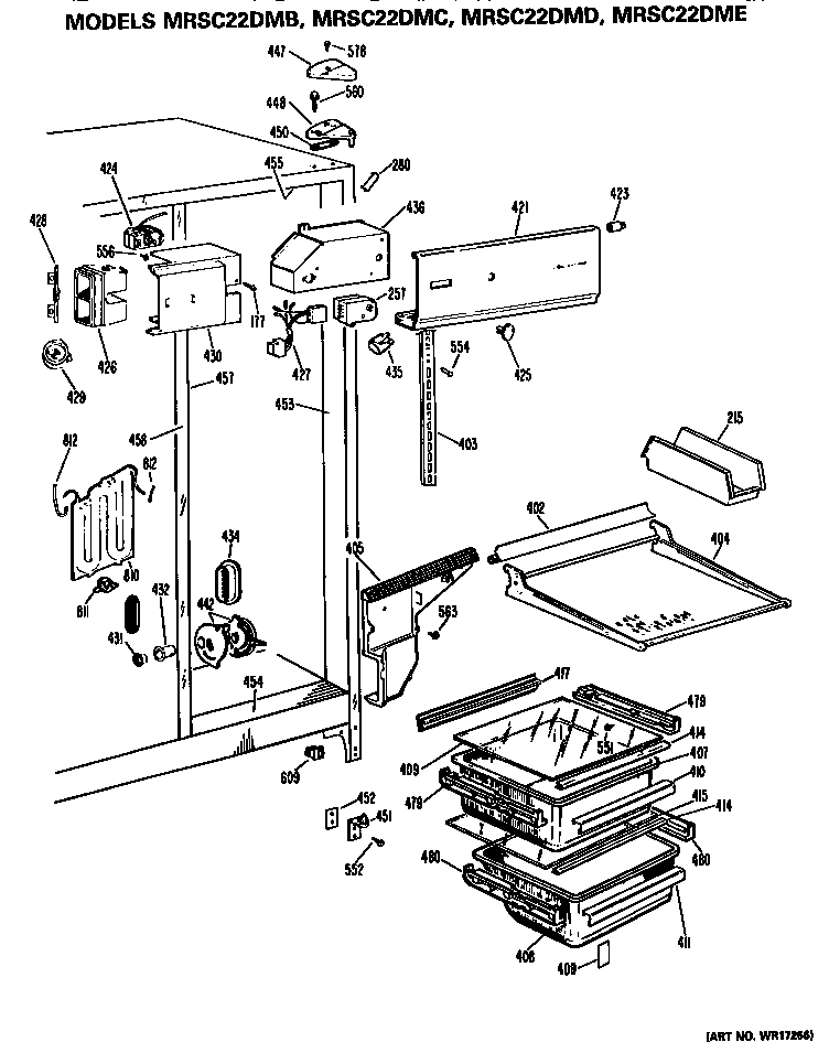 GE MRSC22DMB refrigerator shelves diagram