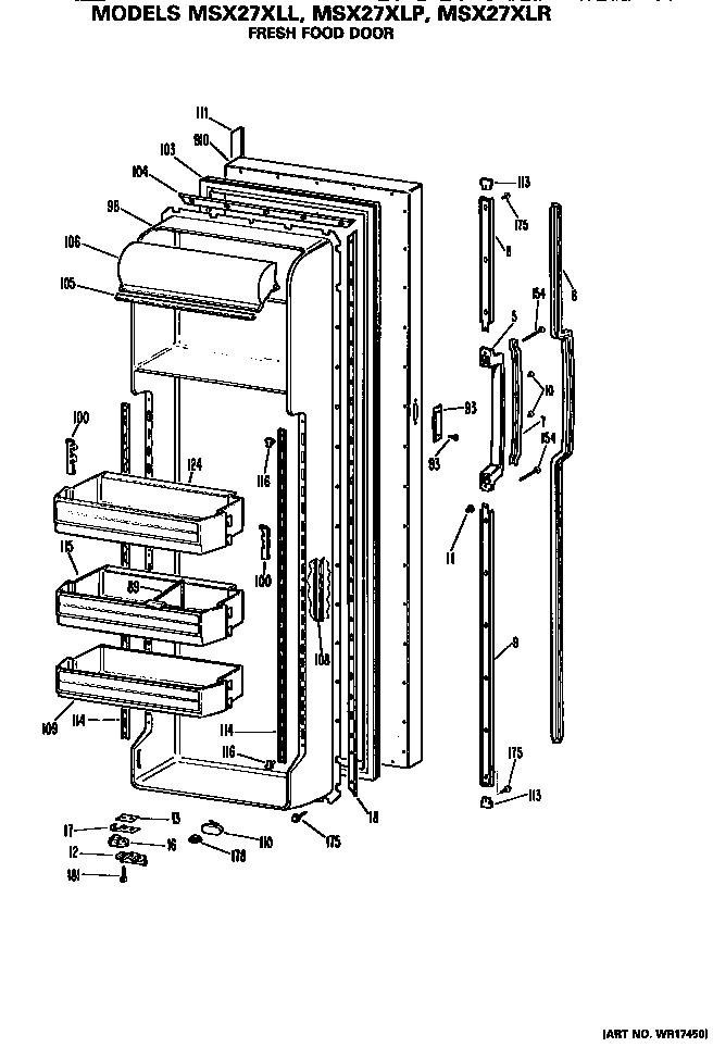 GE MSX27XLR fresh food door diagram