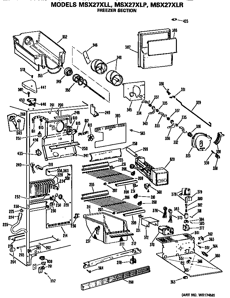 GE MSX27XLR freezer section diagram