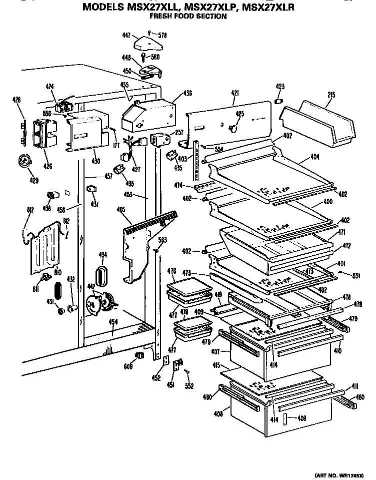 GE MSX27XLR fresh food section diagram