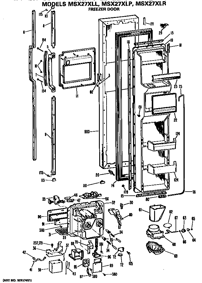 GE MSX27XLR freezer door diagram
