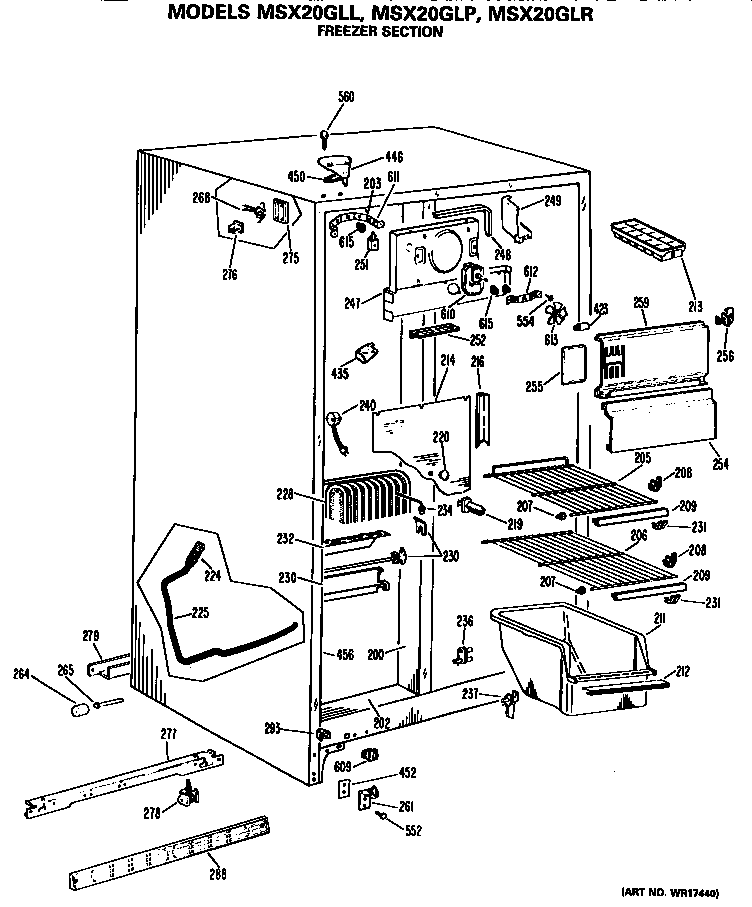 GE MSX20GLP freezer section diagram