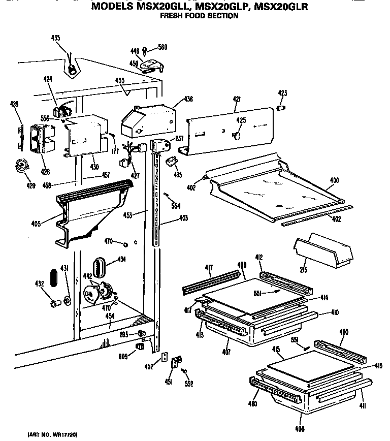 GE MSX20GLP fresh food section diagram