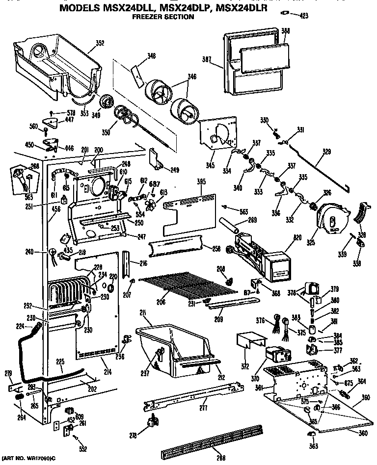 GE MSX24DLP freezer section diagram