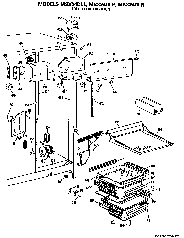 GE MSX24DLP fresh food section diagram