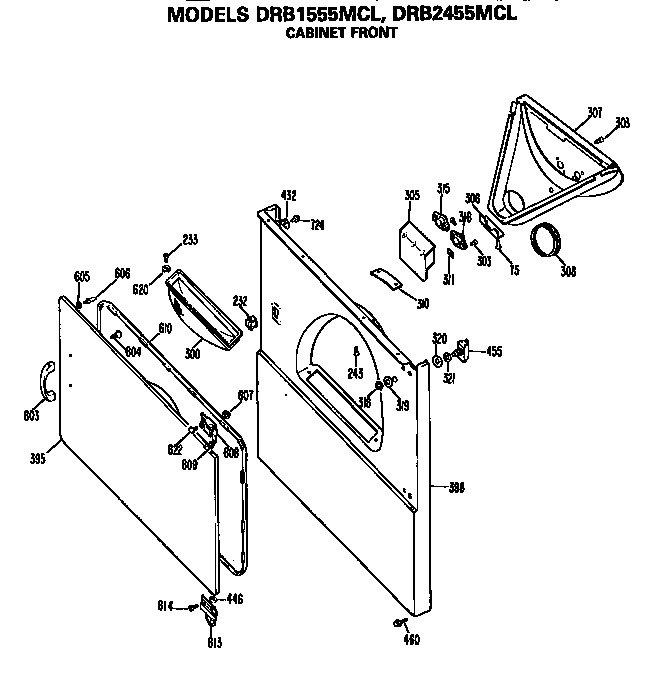 GE DRB1555MCL cabinet front diagram