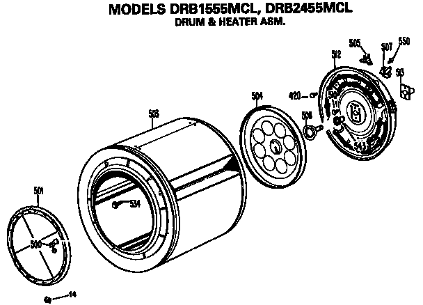 GE DRB1555MCL drum and heater diagram
