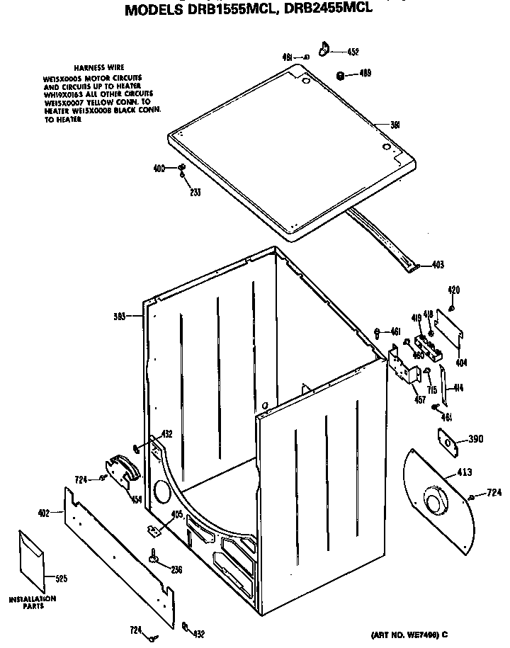 GE DRB1555MCL cabinet diagram