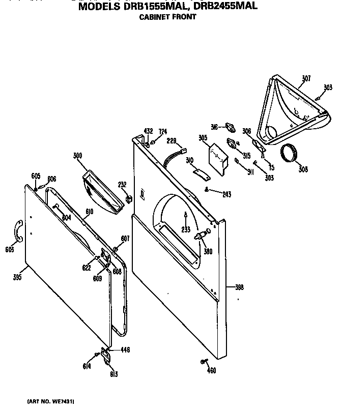 GE DRB1555MAL cabinet front diagram