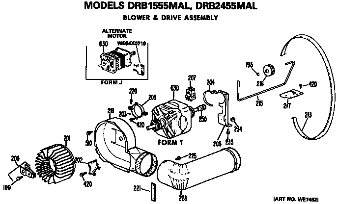 GE DRB1555MAL blower and drive diagram