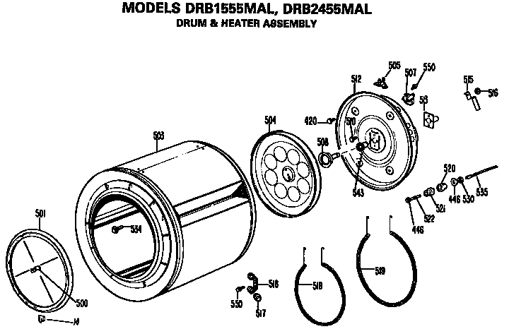 GE DRB1555MAL drum and heater diagram
