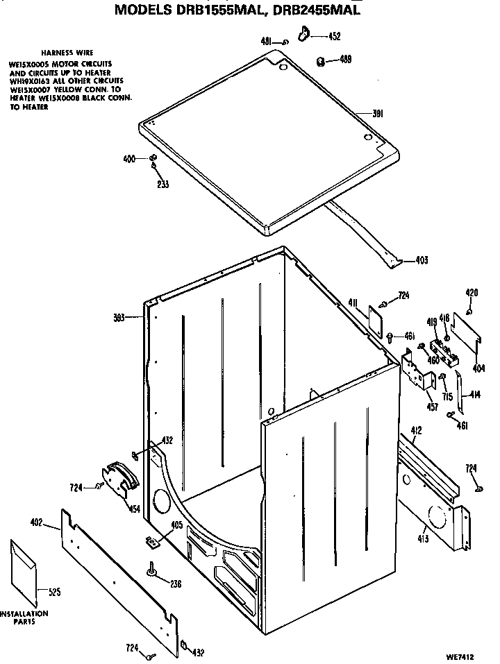 GE DRB1555MAL cabinet diagram