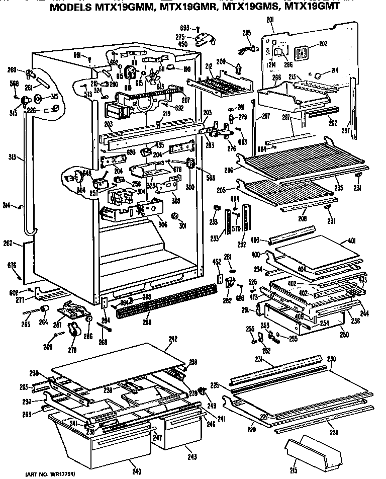 GE MTX19GMSRWH cabinet diagram