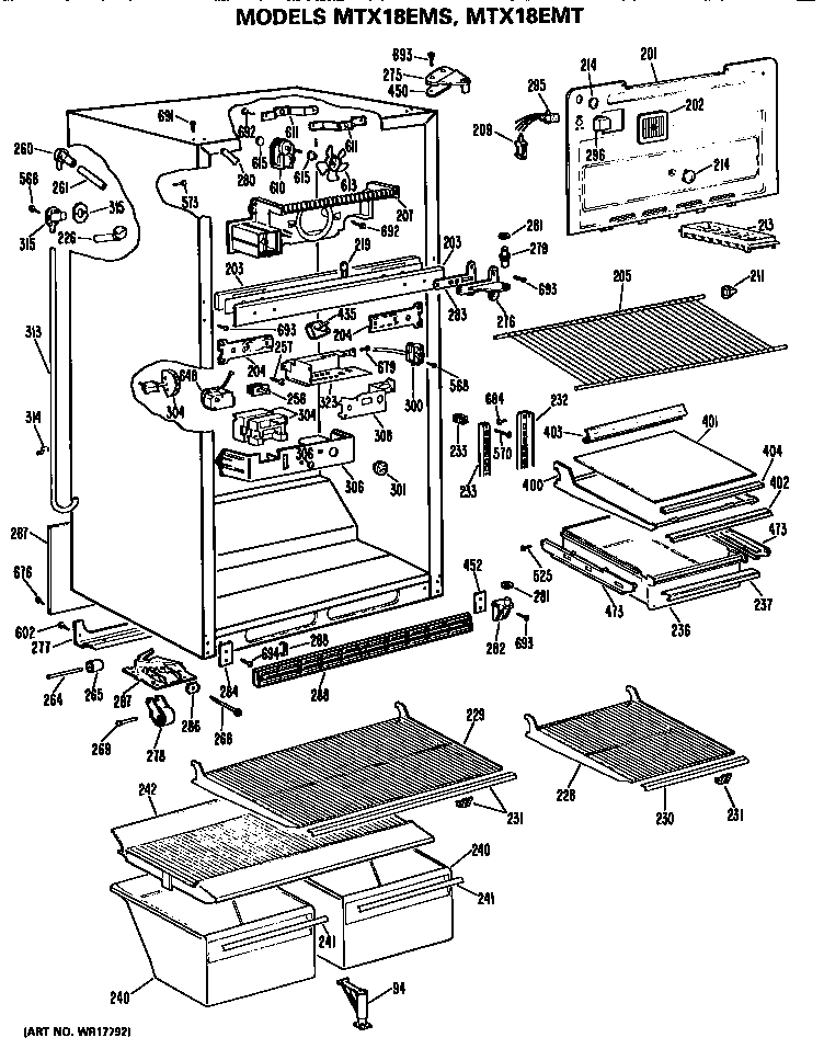 GE MTX18EMSRWH cabinet diagram
