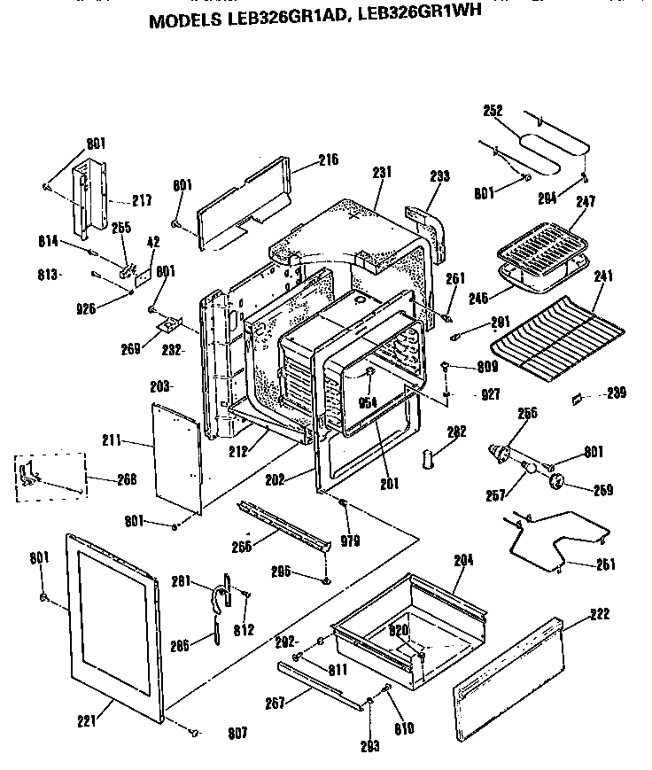 GE LEB326GR1WH main body diagram