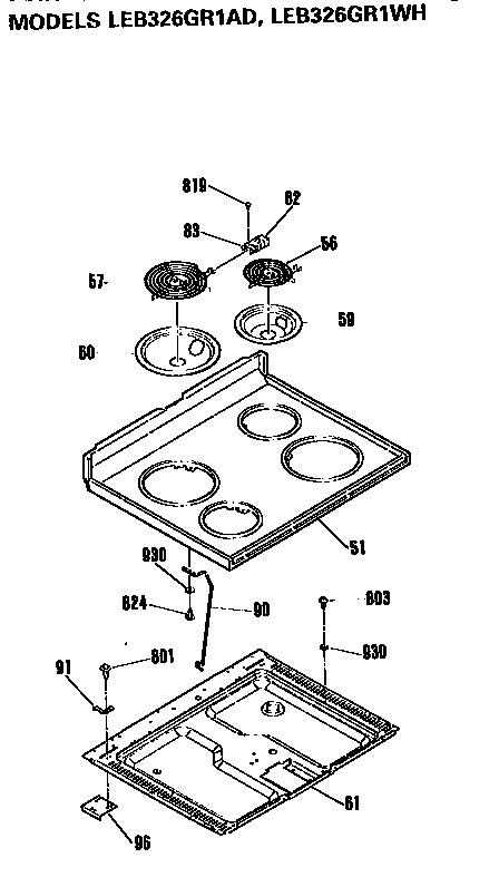 GE LEB326GR1WH cooktop diagram