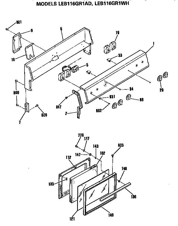 GE LEB116GR1WH door/controls diagram
