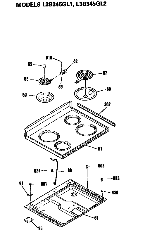 GE L3B345GL2 cooktop diagram