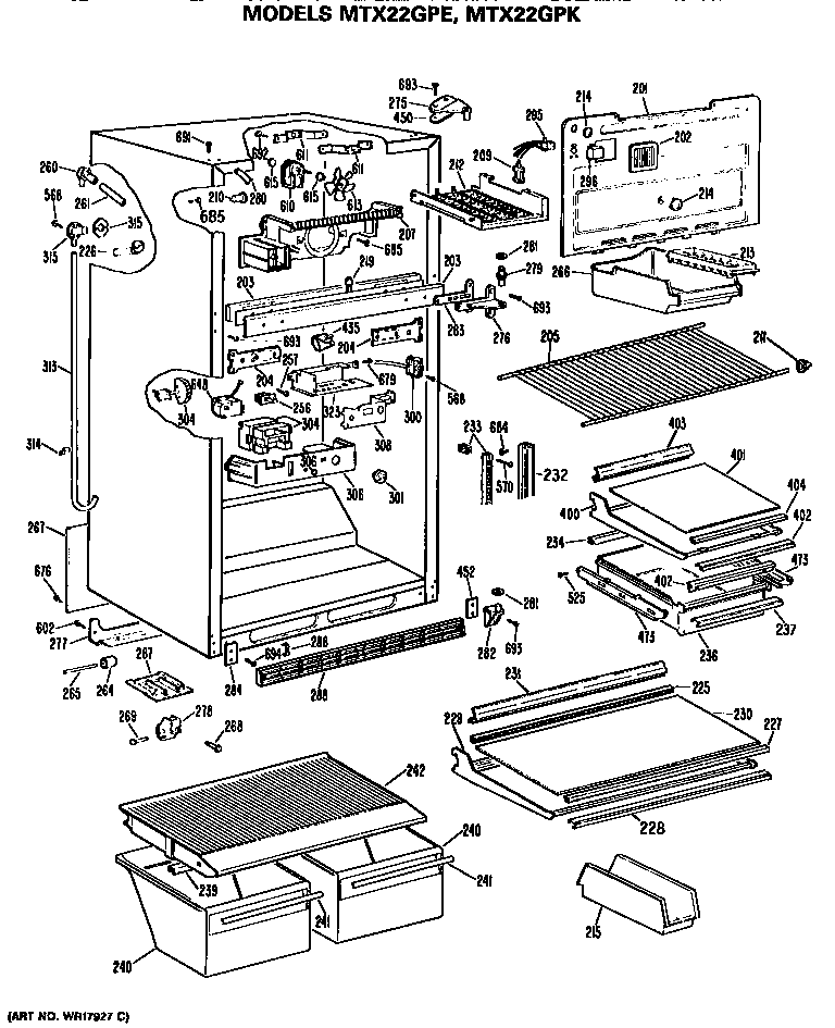GE MTX22GPERWH cabinet diagram