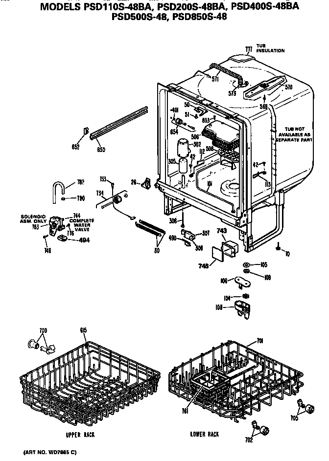 GE PSD850S-48 tub/racks diagram