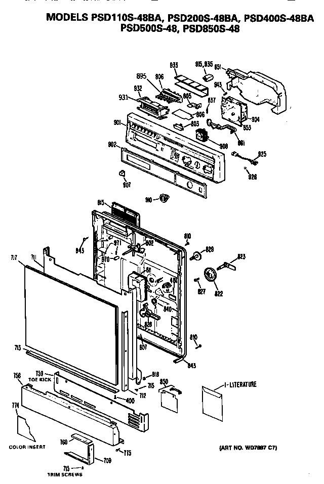 GE PSD850S-48 front/control panel diagram