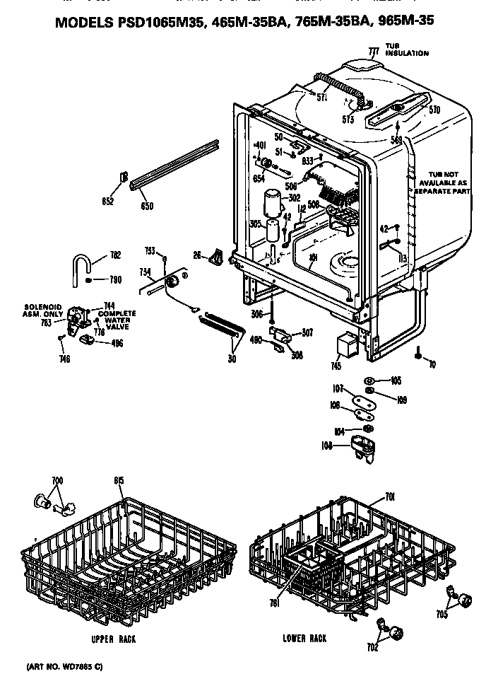 GE PSD765M-35BA tub/racks diagram