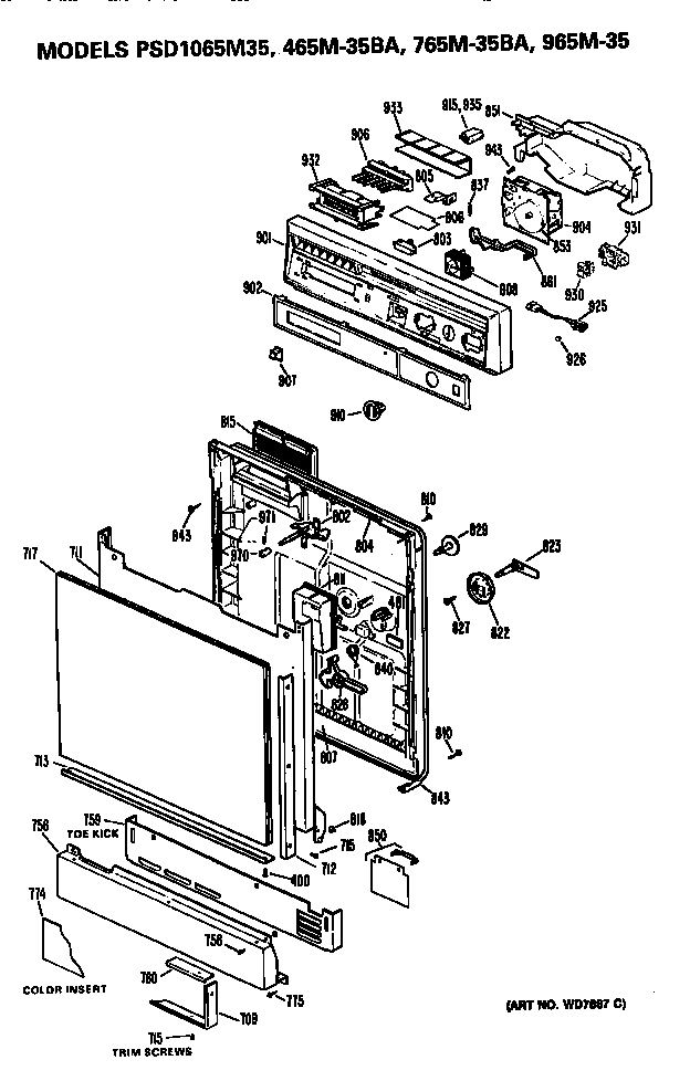 GE PSD765M-35BA front/control panel diagram