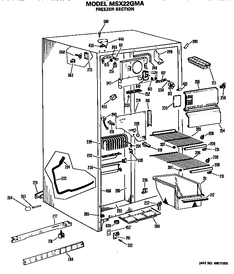 GE MSX22GMA freezer section diagram