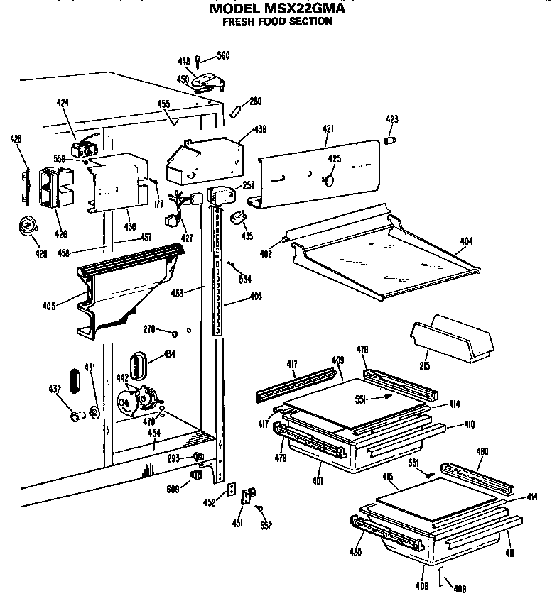 GE MSX22GMA fresh food section diagram