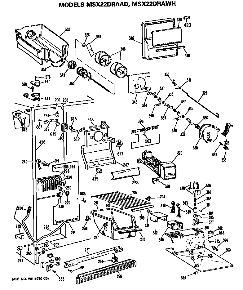 GE MSX22DRAAD freezer section diagram