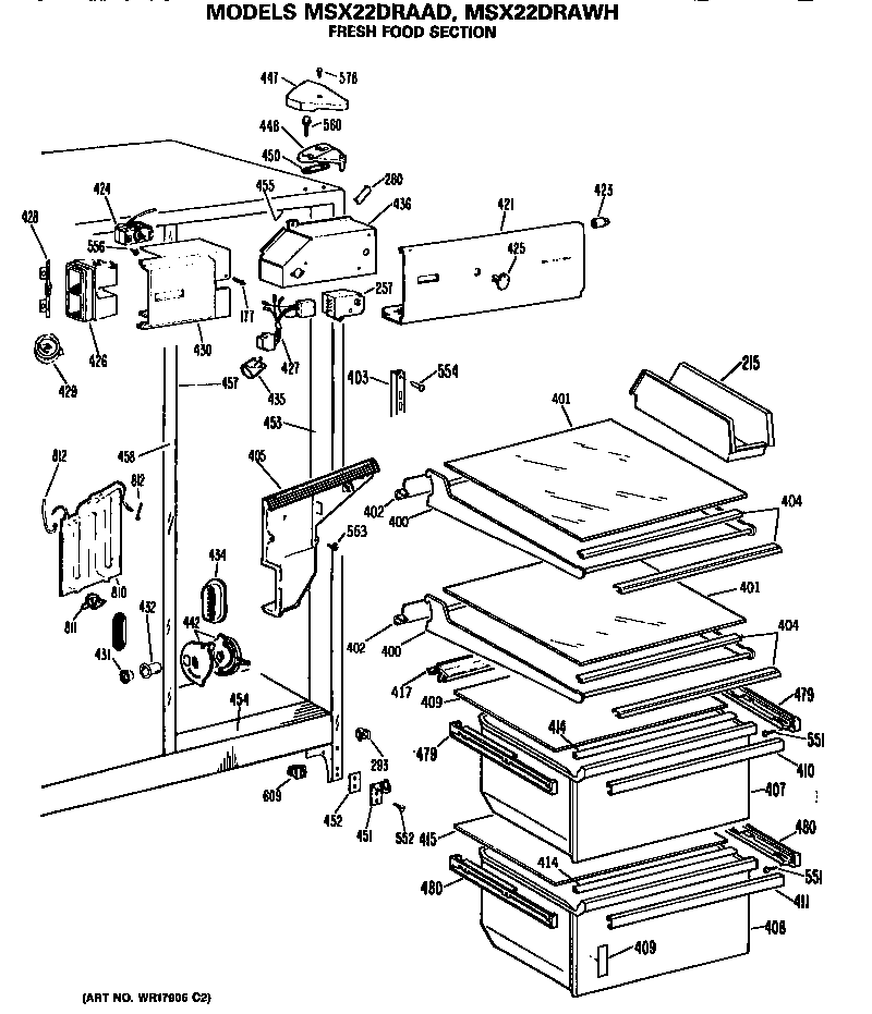 GE MSX22DRAAD fresh food section diagram