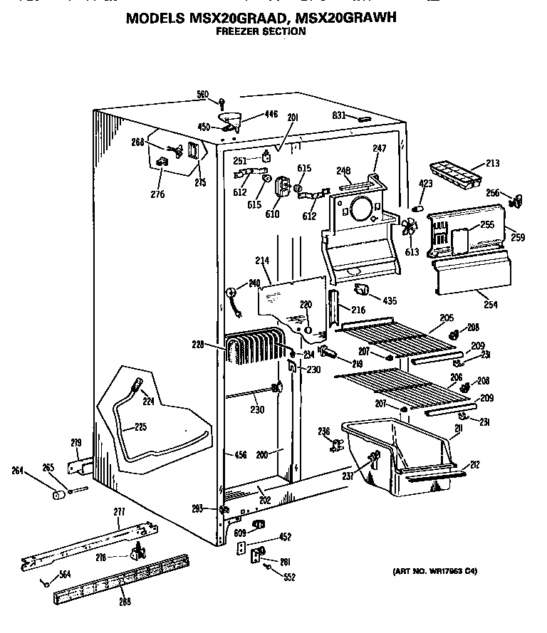 GE MSX20GRAWH freezer section diagram