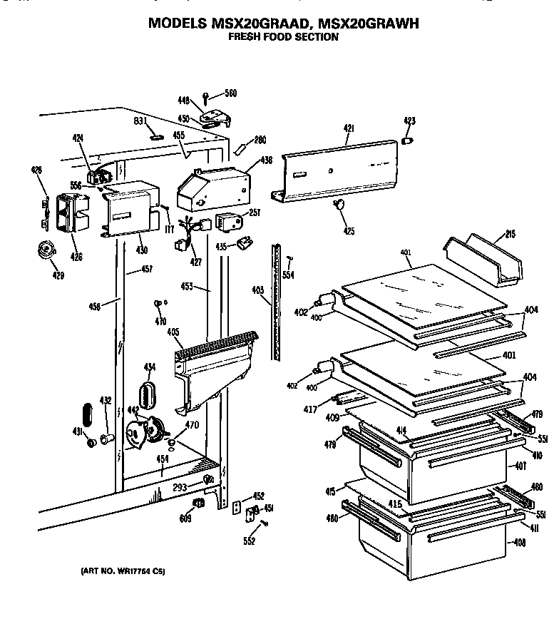 GE MSX20GRAWH fresh food section diagram