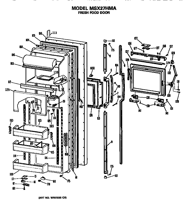 GE MSX27HMA fresh food door diagram