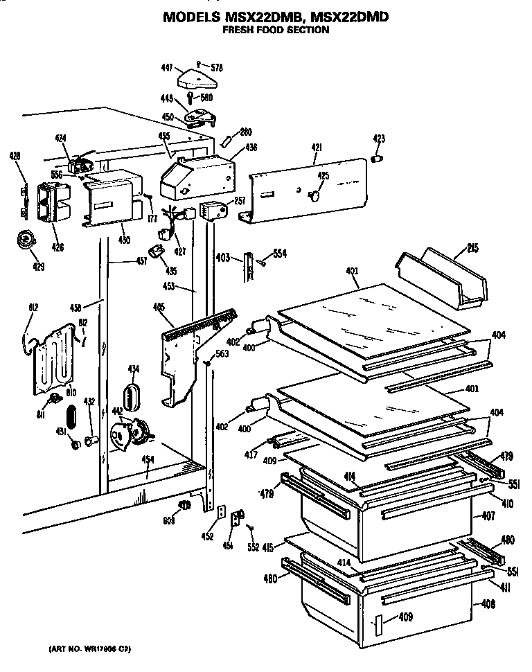 GE MSX22DMB fresh food section diagram