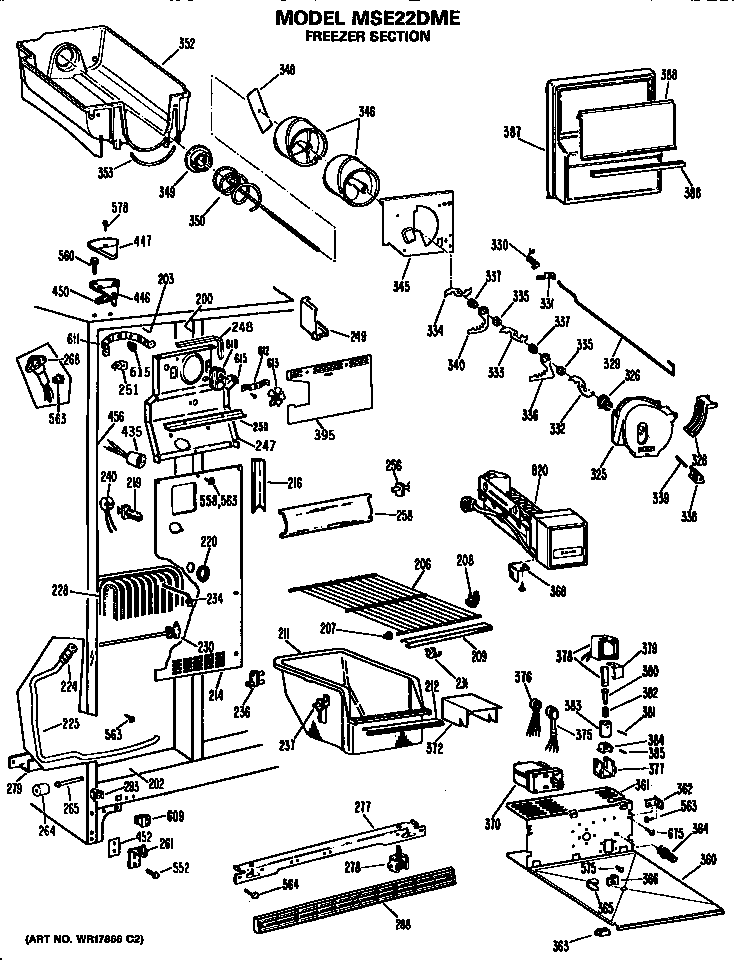 GE MSE22DME freezer shelves diagram