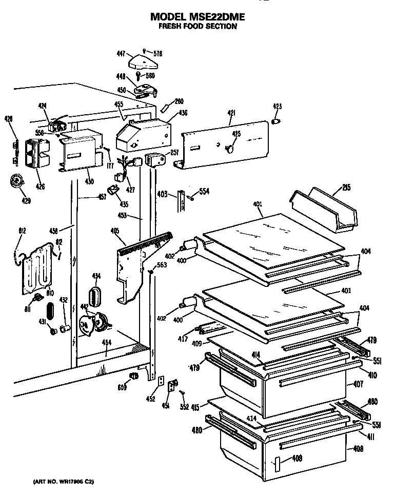 GE MSE22DME refrigerator shelves diagram