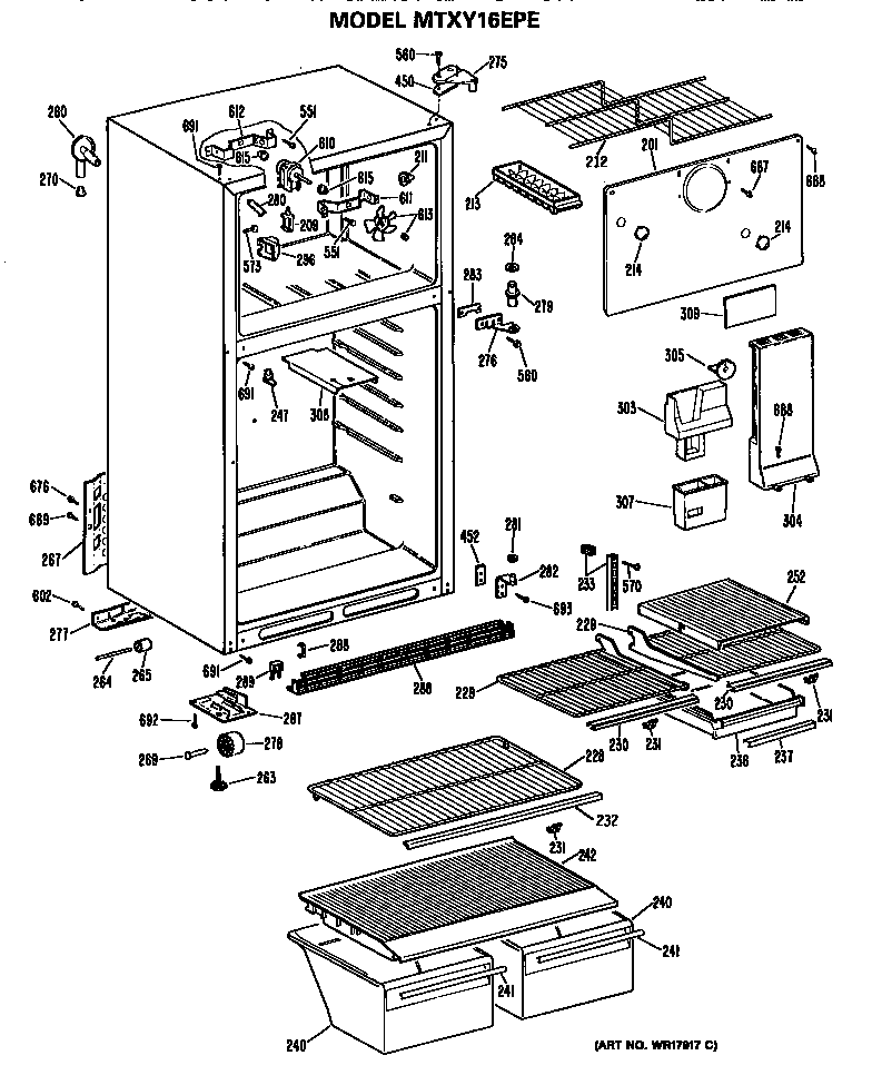 GE MTXY16EPERWH cabinet diagram