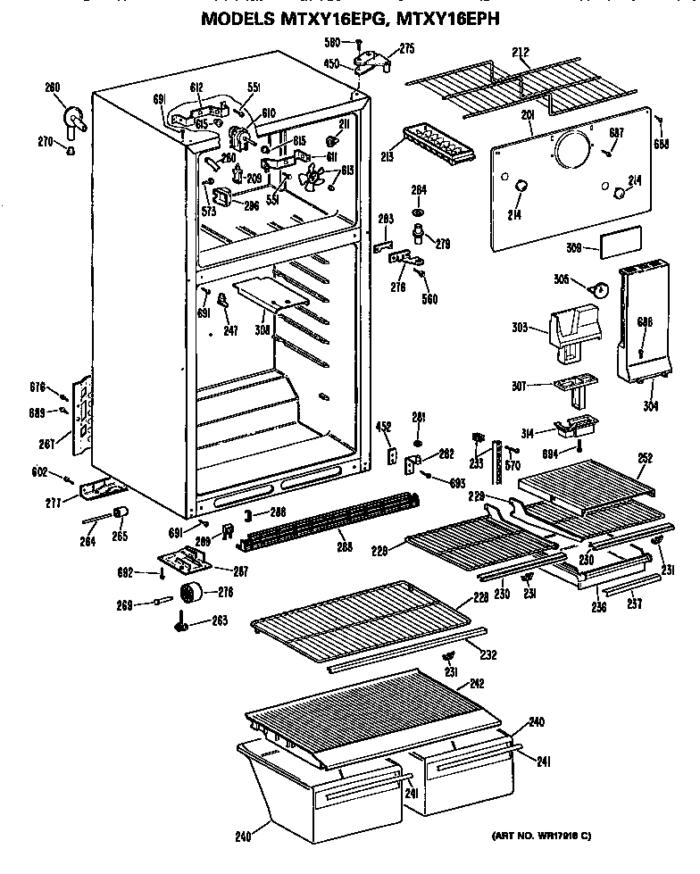 GE MTXY16EPGRHA cabinet diagram