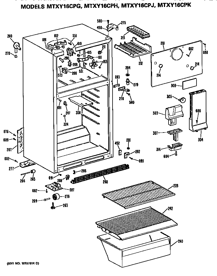 GE MTXY16CPJRAD cabinet diagram