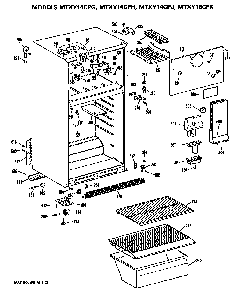 GE MTXY14CPHRAD cabinet diagram