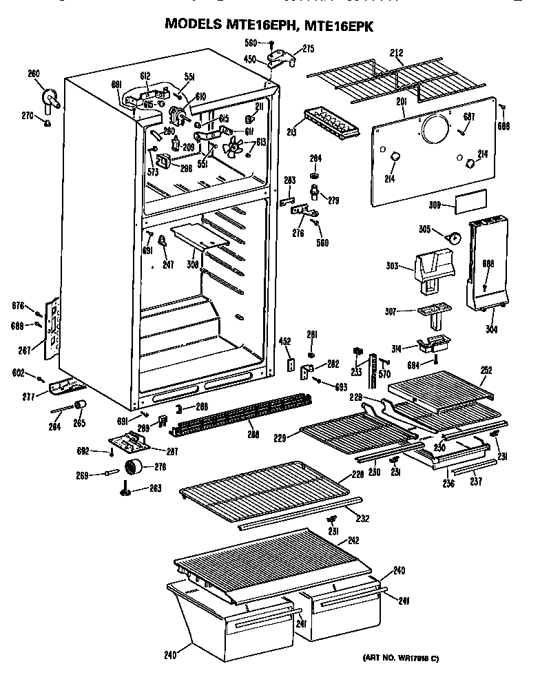 GE MTE16EPHRAD cabinet diagram