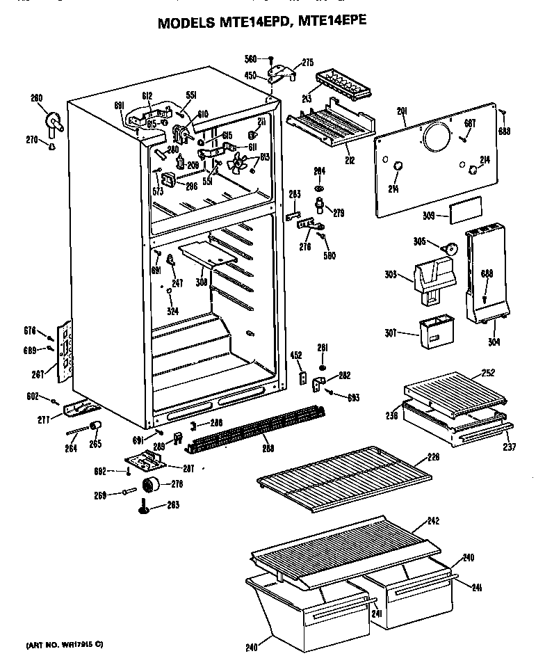 GE MTE14EPDRWH cabinet diagram