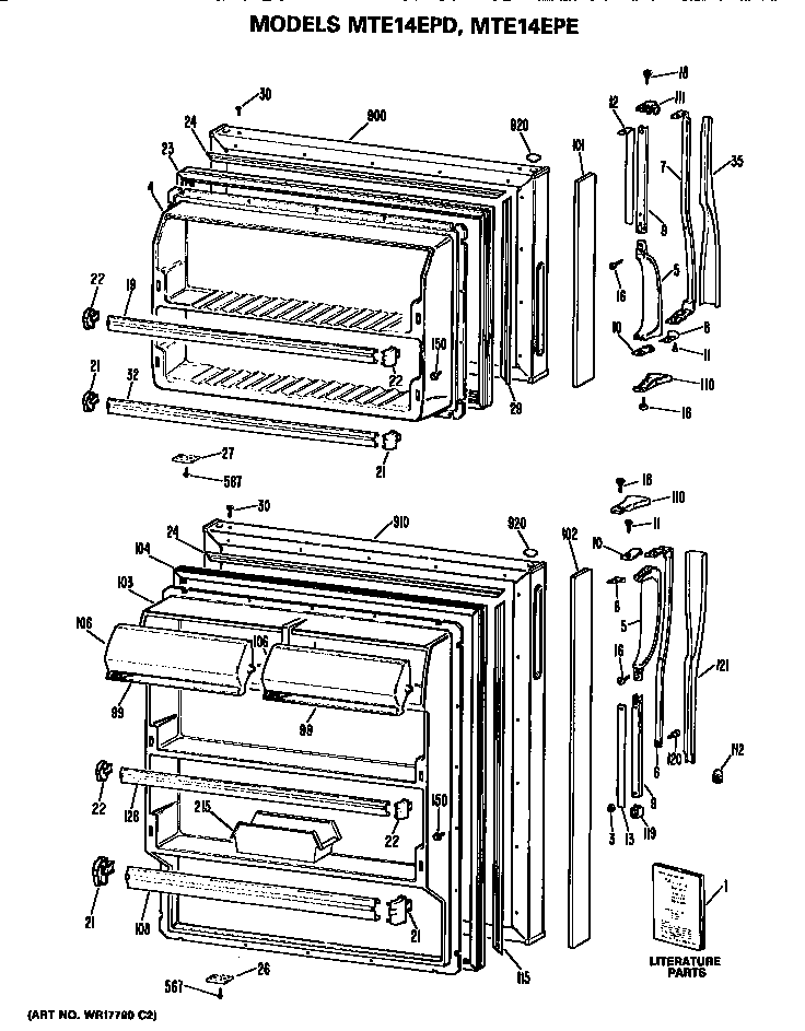 GE MTE14EPDRWH doors diagram