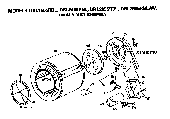 GE DRL2455RBL drum and duct diagram