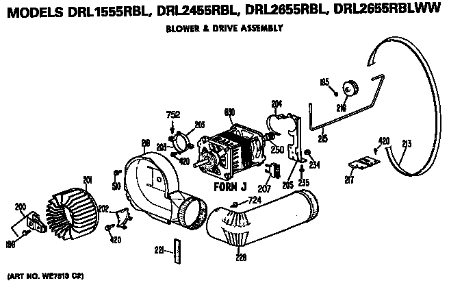GE DRL2455RBL blower and drive diagram