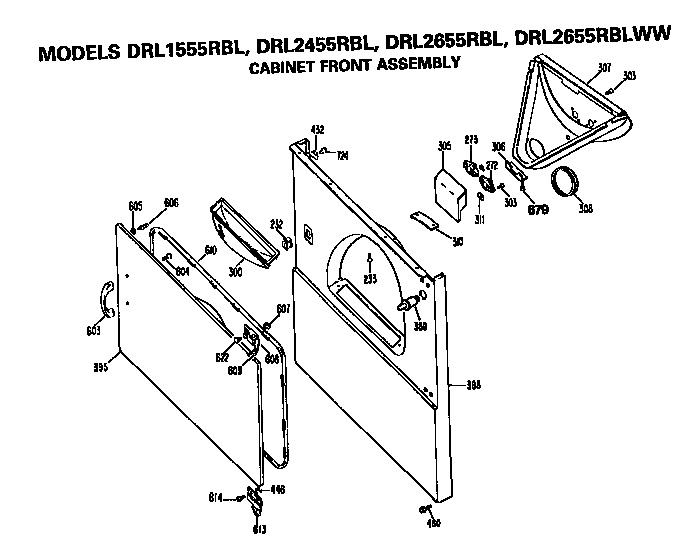 GE DRL2455RBL cabinet front diagram