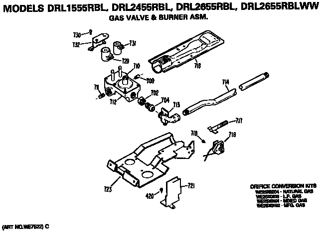 GE DRL2455RBL gas valve and burner diagram