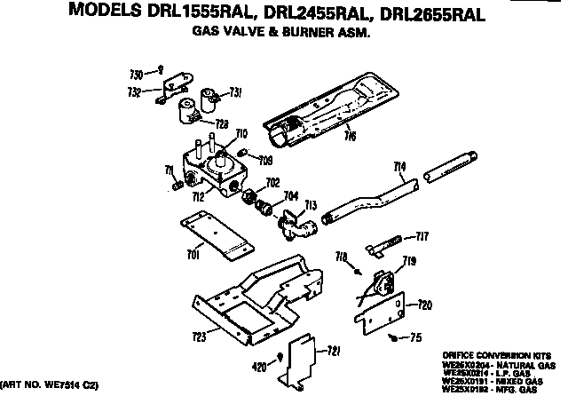 GE DRL2455RAL gas valve and burner diagram